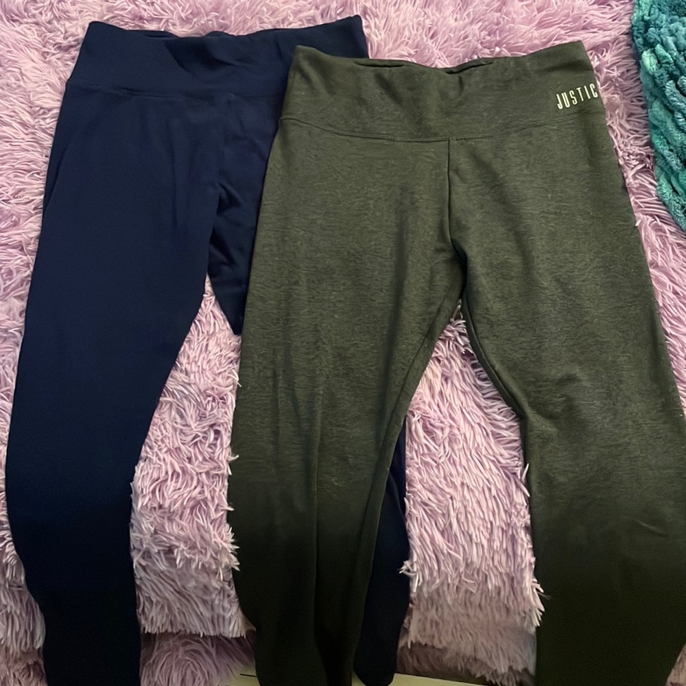 Two pairs of justice girls leggings one pair blue one gray